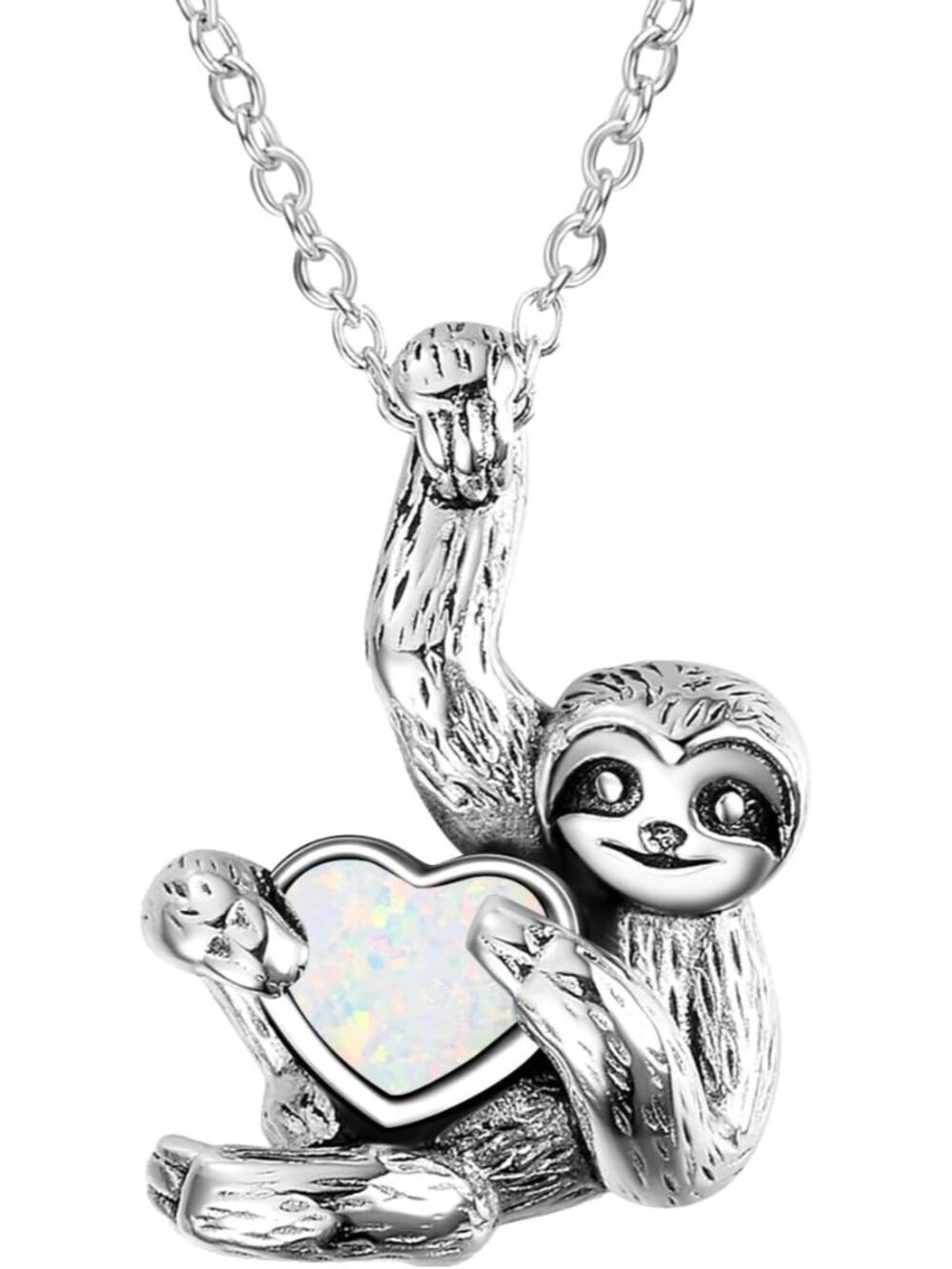 Women's White Opal Charm Sterling Silver Animal Heart Jewelry Crystal Necklace